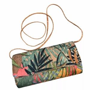 MARK BAREN Brown Floral Tapesty-Tassel Barrel Shaped Crossbody Bag/Clutch Vtg